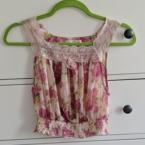 Sheer crop top with rose pattern